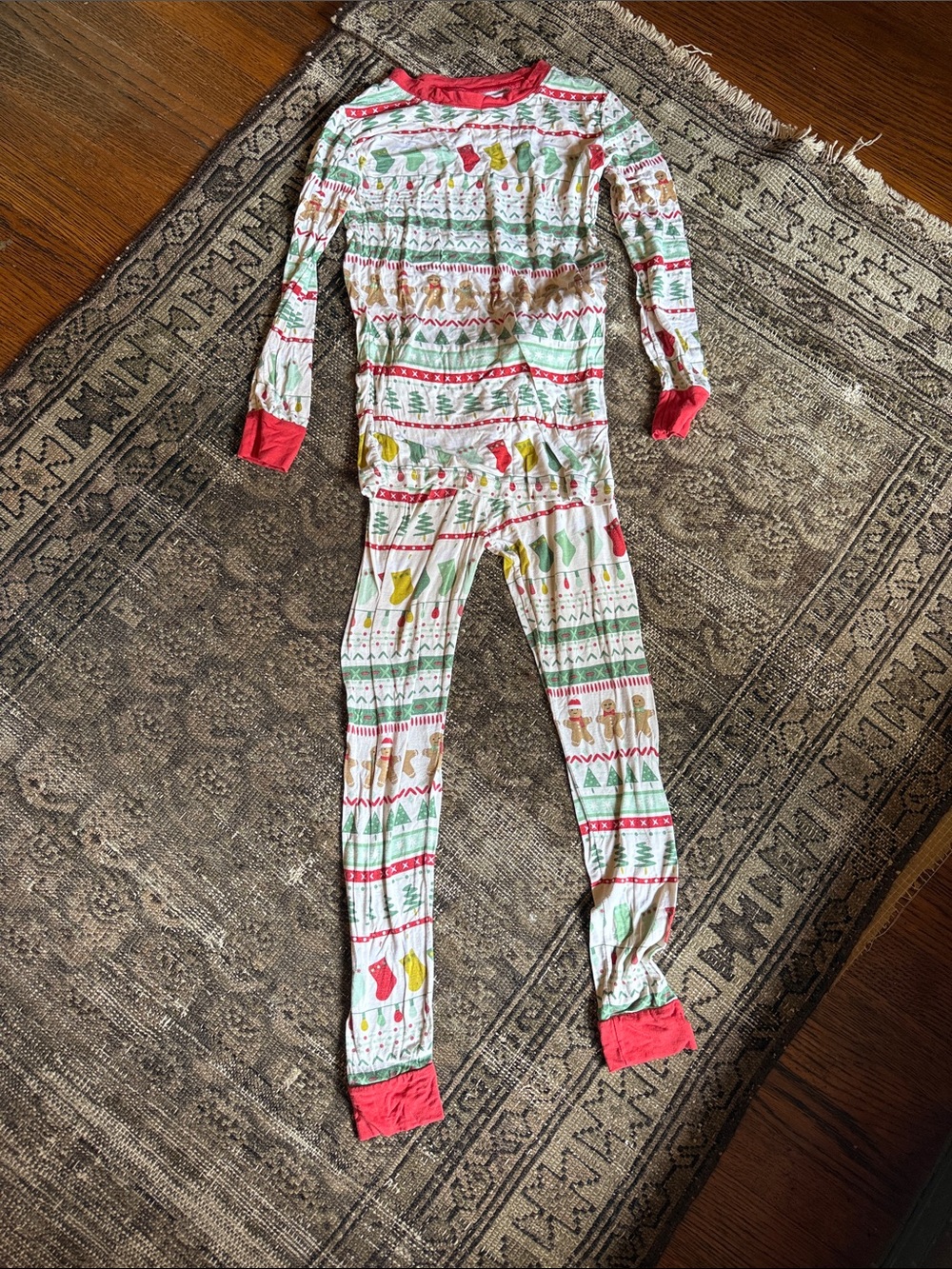 7/8 Kids Holiday Patterned Pajama Set - Red Trim